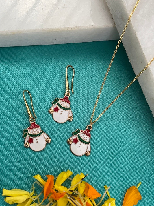 Christmas Snowman Charm Necklace & Earring sets