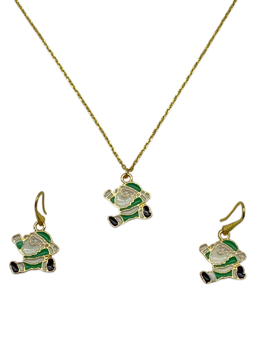 Christmas Green Santa Claus Charm Necklace Set