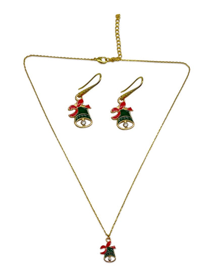 Christmas Green Jingle Bell Charm Necklace Set
