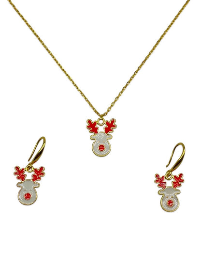 Christmas White & Red Reindeer Charm Necklace set