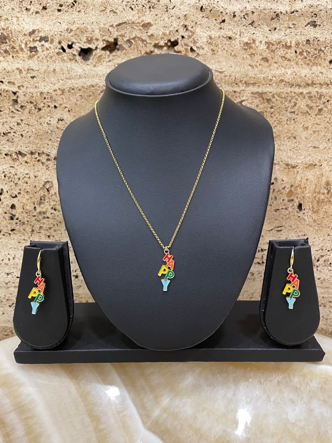 HAPPY Charm Necklace & Earring set