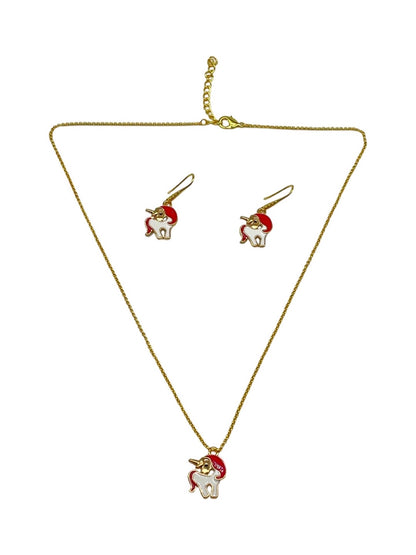 Christmas Unicorn Charm Necklace & Earring set