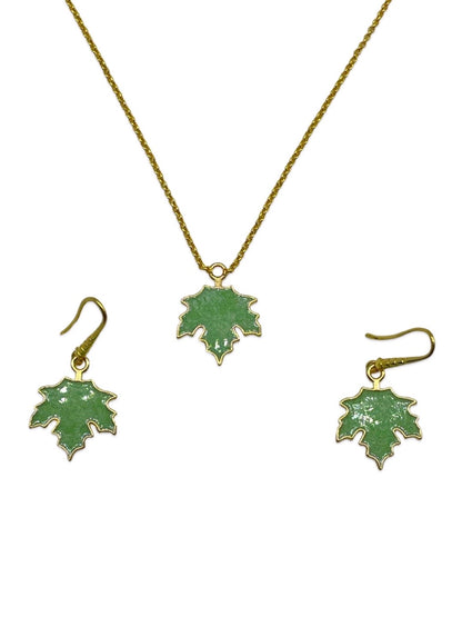 Green Maple Leaf Charm Necklace set