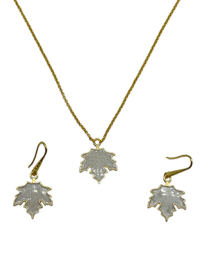 Maple Leaf Charm Necklace Set with Earrings