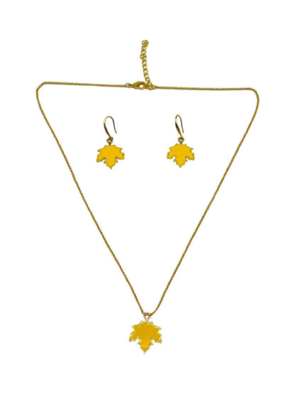 Maple Leaf Charm Necklace Set with Earrings