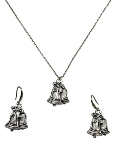 Silver Plated Jingle Bell Charm Pendant Christmas Necklace Set