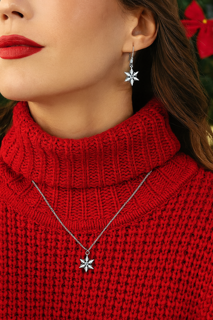 Snowflake Charm Christmas Necklace & Earrings Set