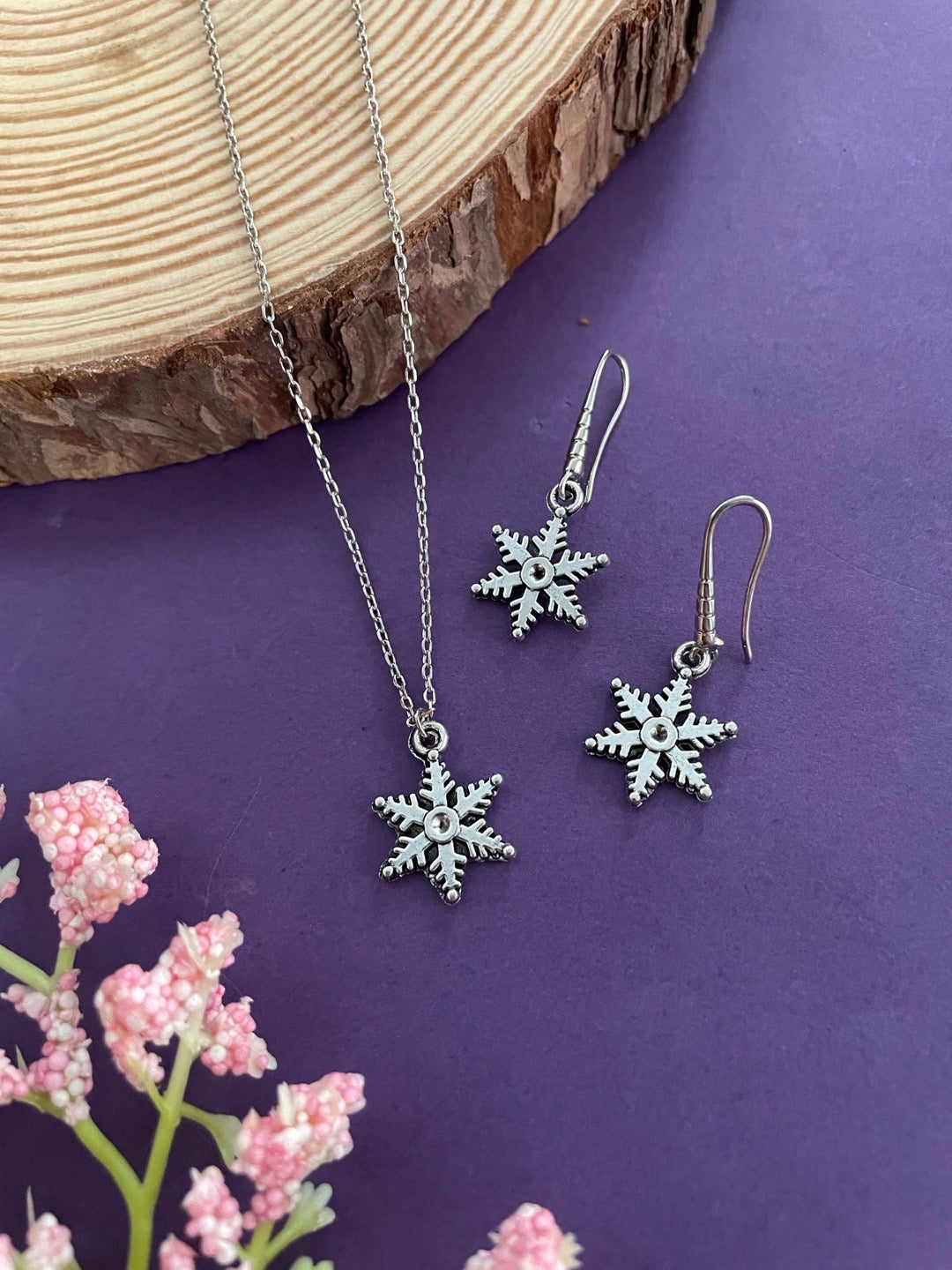 Snowflake Charm Christmas Necklace & Earrings