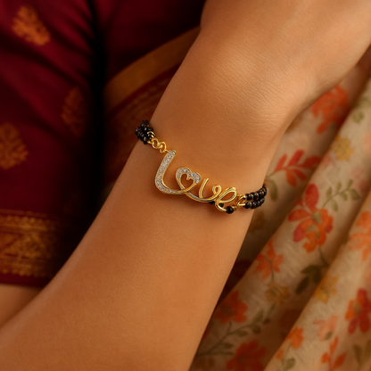 Gold Plated Love Pendant A D Adjustable Mangalsutra Bracelet