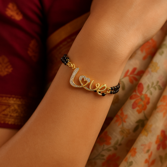 Gold Plated Love Pendant A D Adjustable Mangalsutra Bracelet