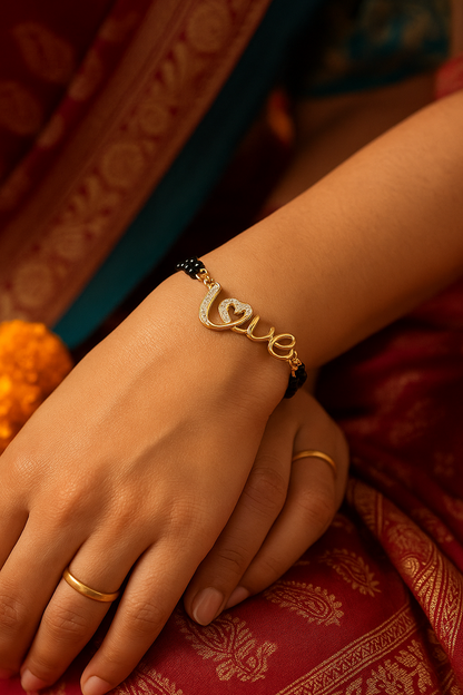 Gold Plated Love Pendant A D Adjustable Mangalsutra Bracelet