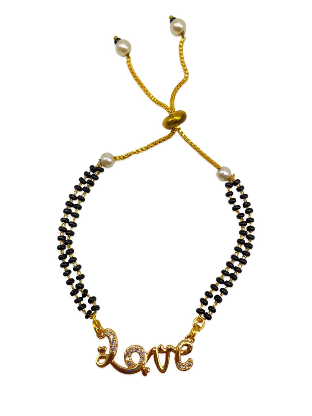 Gold Plated Love Pendant AD Adjustable Mangalsutra Bracelet
