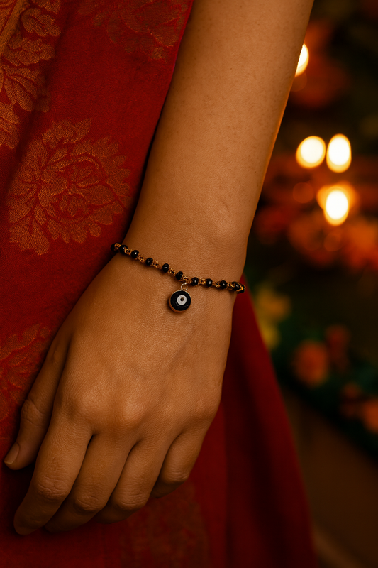 (Set of 2) Nazariya/ Nazarbatu Gold Plated Adjustable Mangalsutra Bracelets With Evil Eye