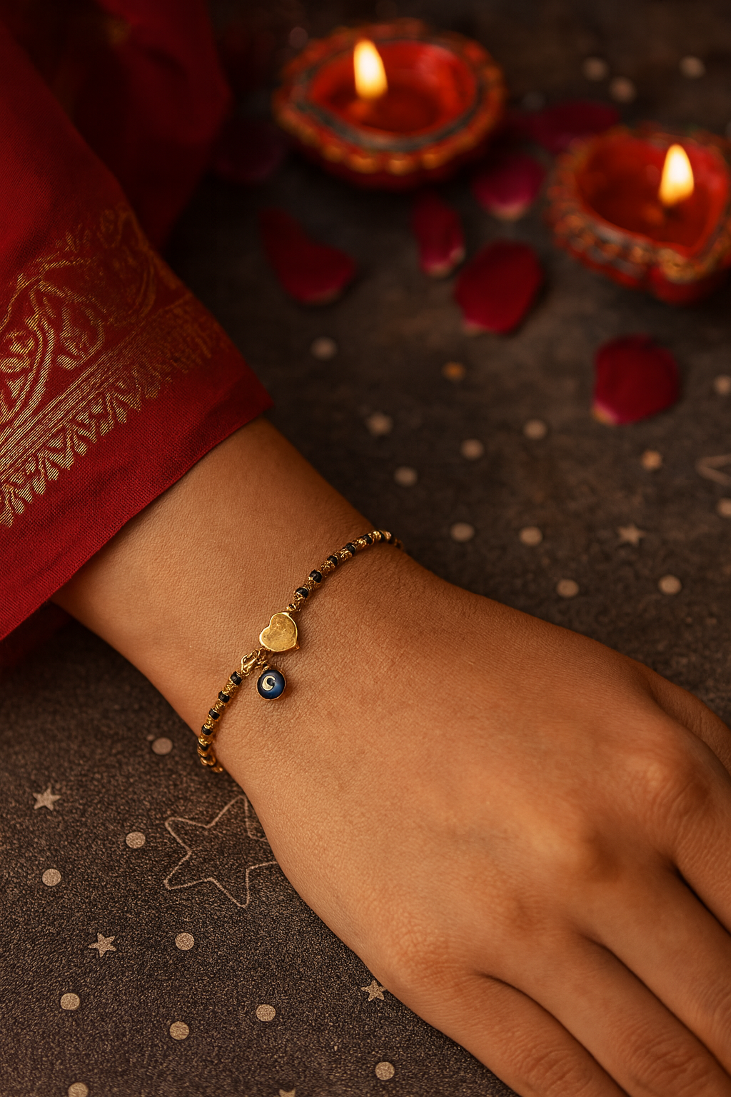 Heart Mangalsutra Bracelet With Evil Eye