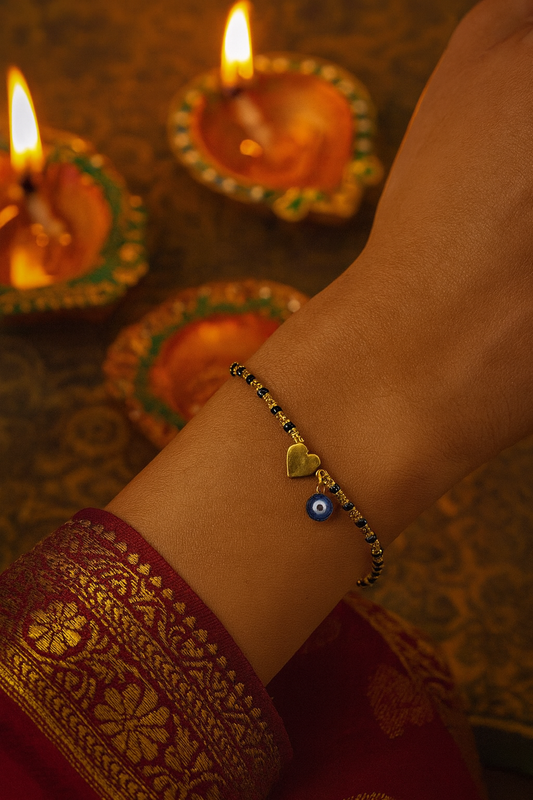 Heart Mangalsutra Bracelet With Evil Eye
