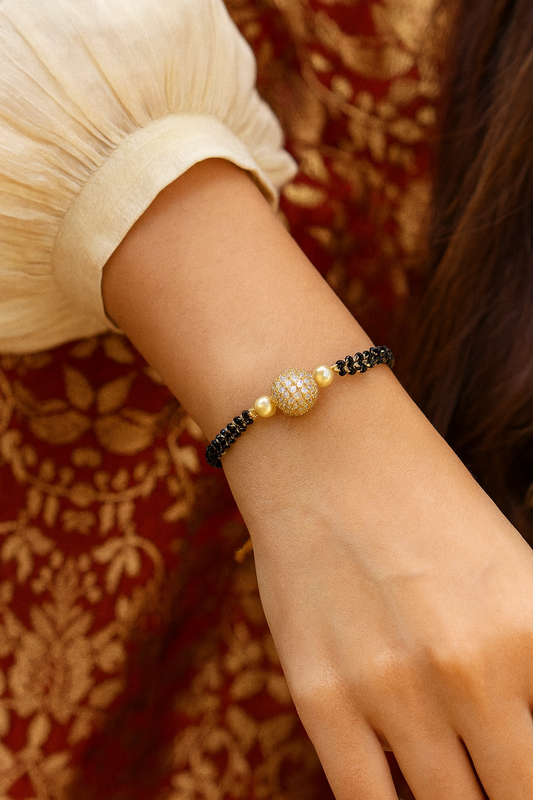 Gold Plated American Diamond Ball Adjustable Mangalsutra Bracelet