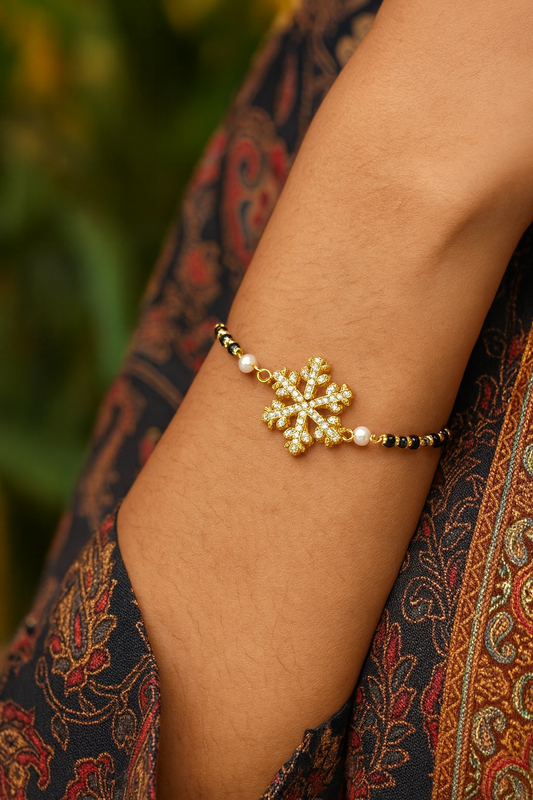 Gold Plated American Diamond Charm Adjustable Mangalsutra Bracelet