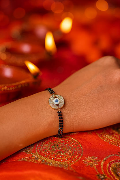Gold Plated American Diamond Evil Eye  Charm Adjustable Mangalsutra Bracelet