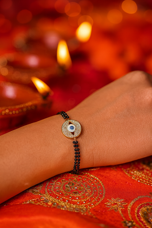 Gold Plated American Diamond Evil Eye  Charm Adjustable Mangalsutra Bracelet