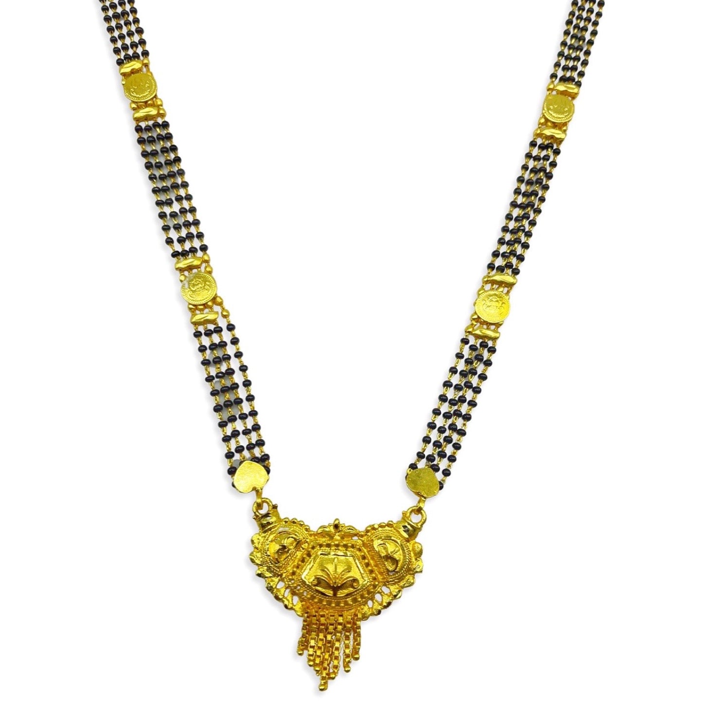Long Mangalsutra Designs Gold Plated Latest Pendant 2 Layer Traditional Black Beads Mangalsutra