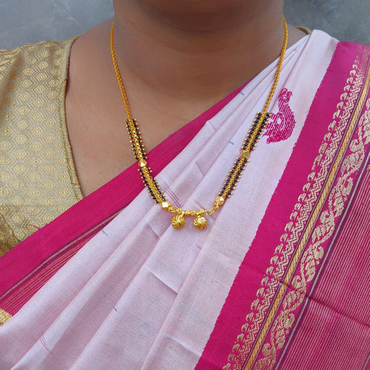 Gold Plated Short Mangalsutra Vati Designs In Traditional Marathi Style Black Beads Gold Chain