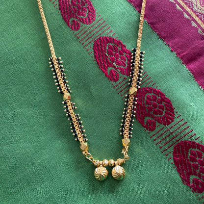 Gold Plated Short Mangalsutra Vati Designs In Traditional Marathi Style Black Beads Gold Chain