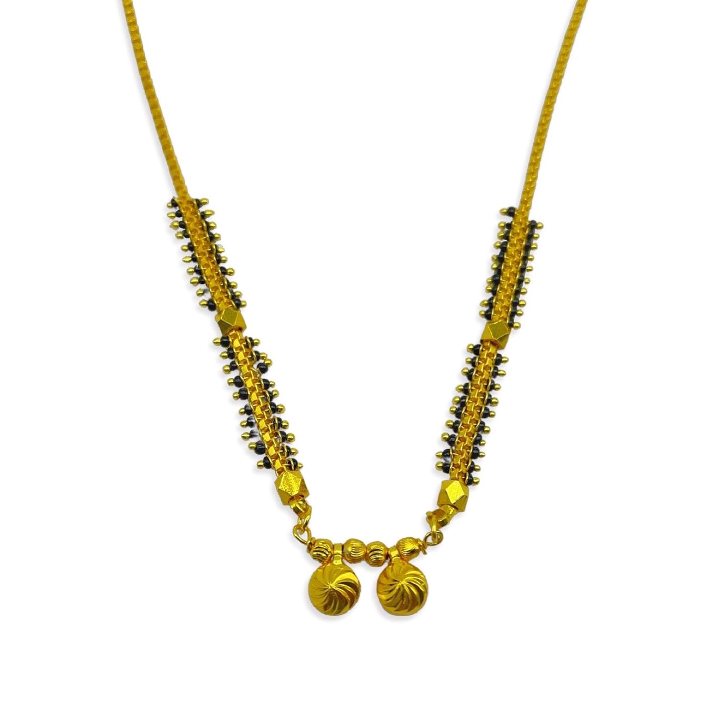 Gold Plated Short Mangalsutra Vati Designs In Traditional Marathi Style Black Beads Gold Chain