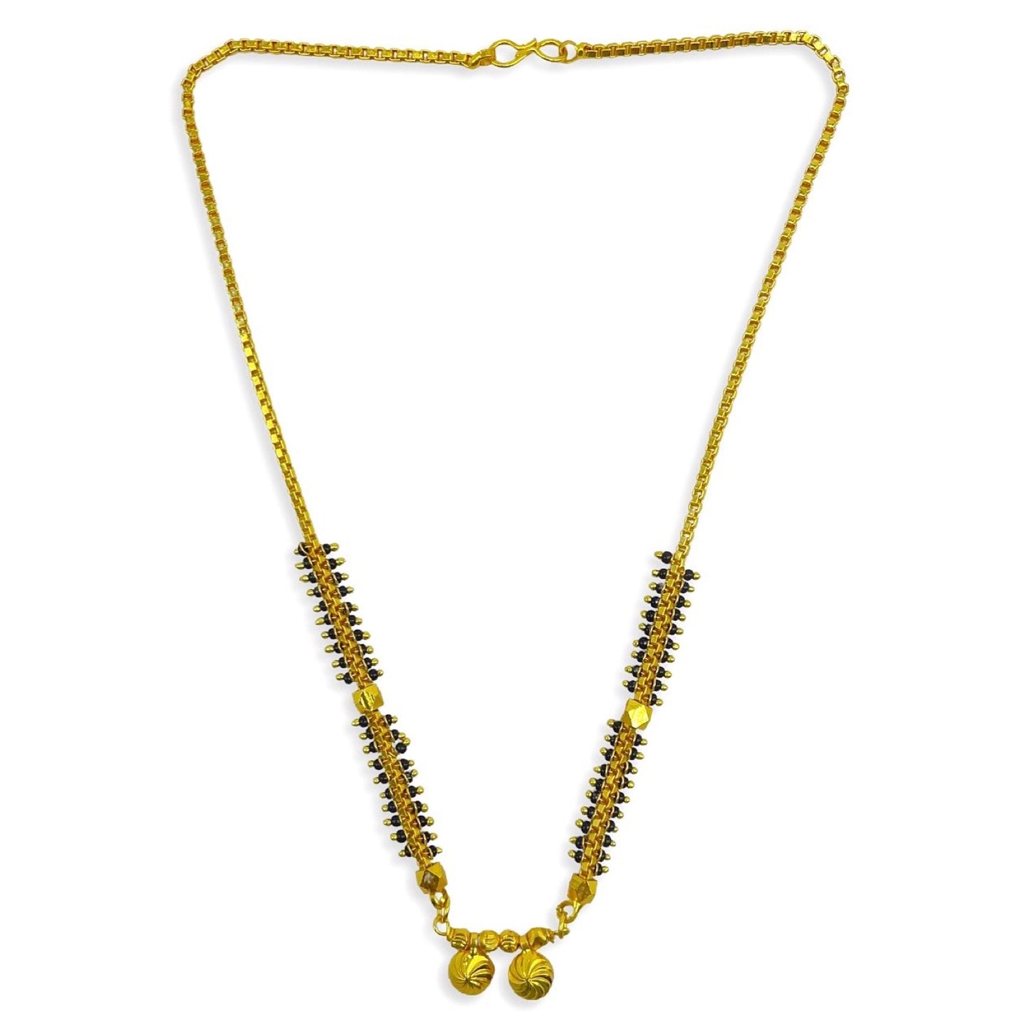 Gold Plated Short Mangalsutra Vati Designs In Traditional Marathi Style Black Beads Gold Chain