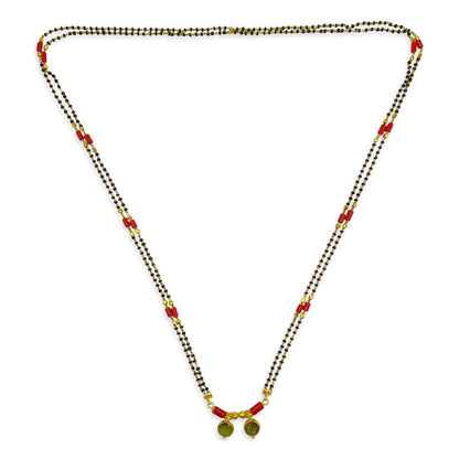 Traditional South Indian Long Mangalsutra Designs Lakshmi (Laxmi) Coin Red And Black Beads Chain