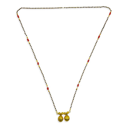 Marathi Style Long Vati Mangalsutra Designs Gold Plated Simple Red And Black Beads Chain