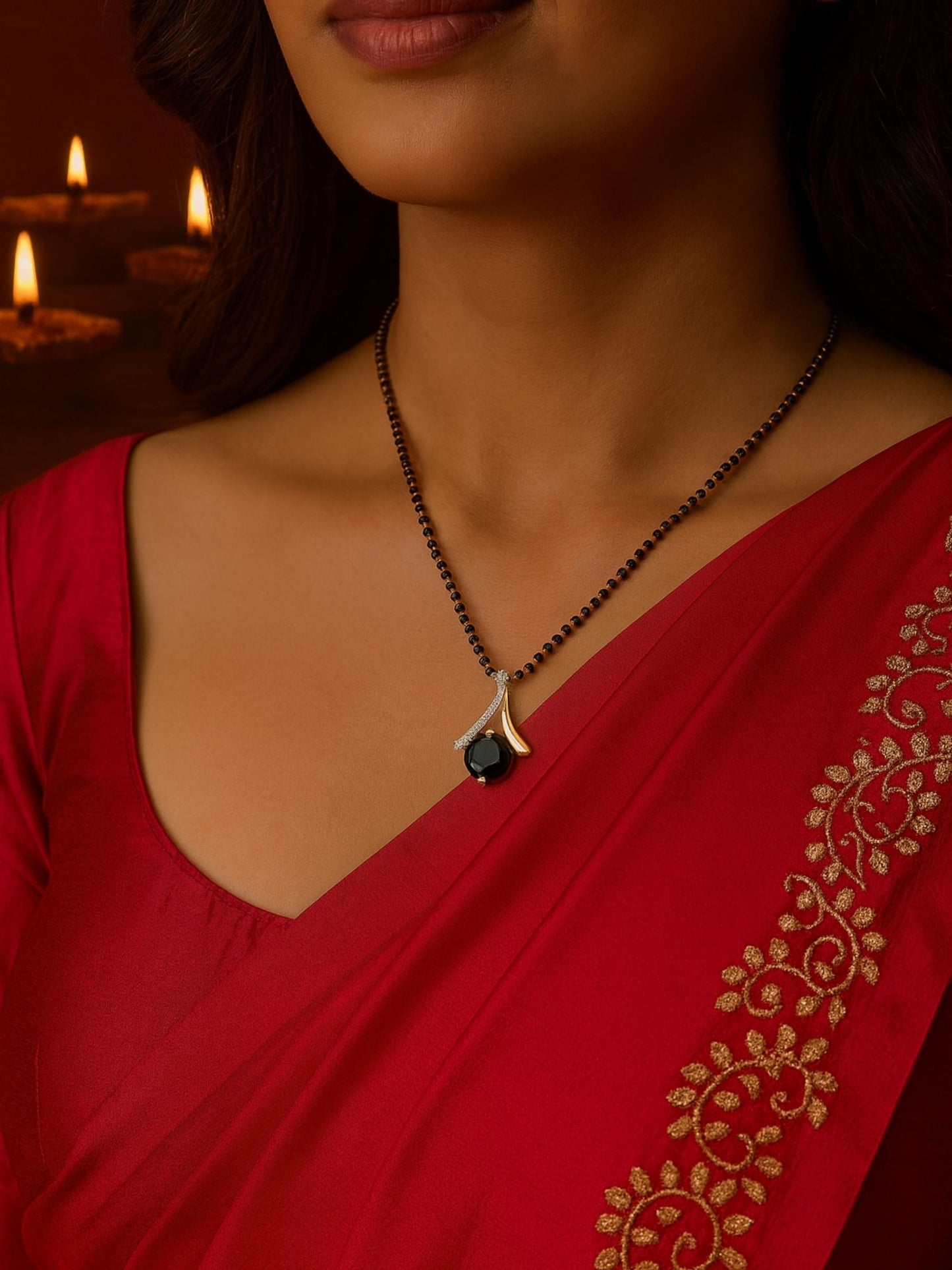 AD/Black Stone Pendant Short Mangalsutra Design