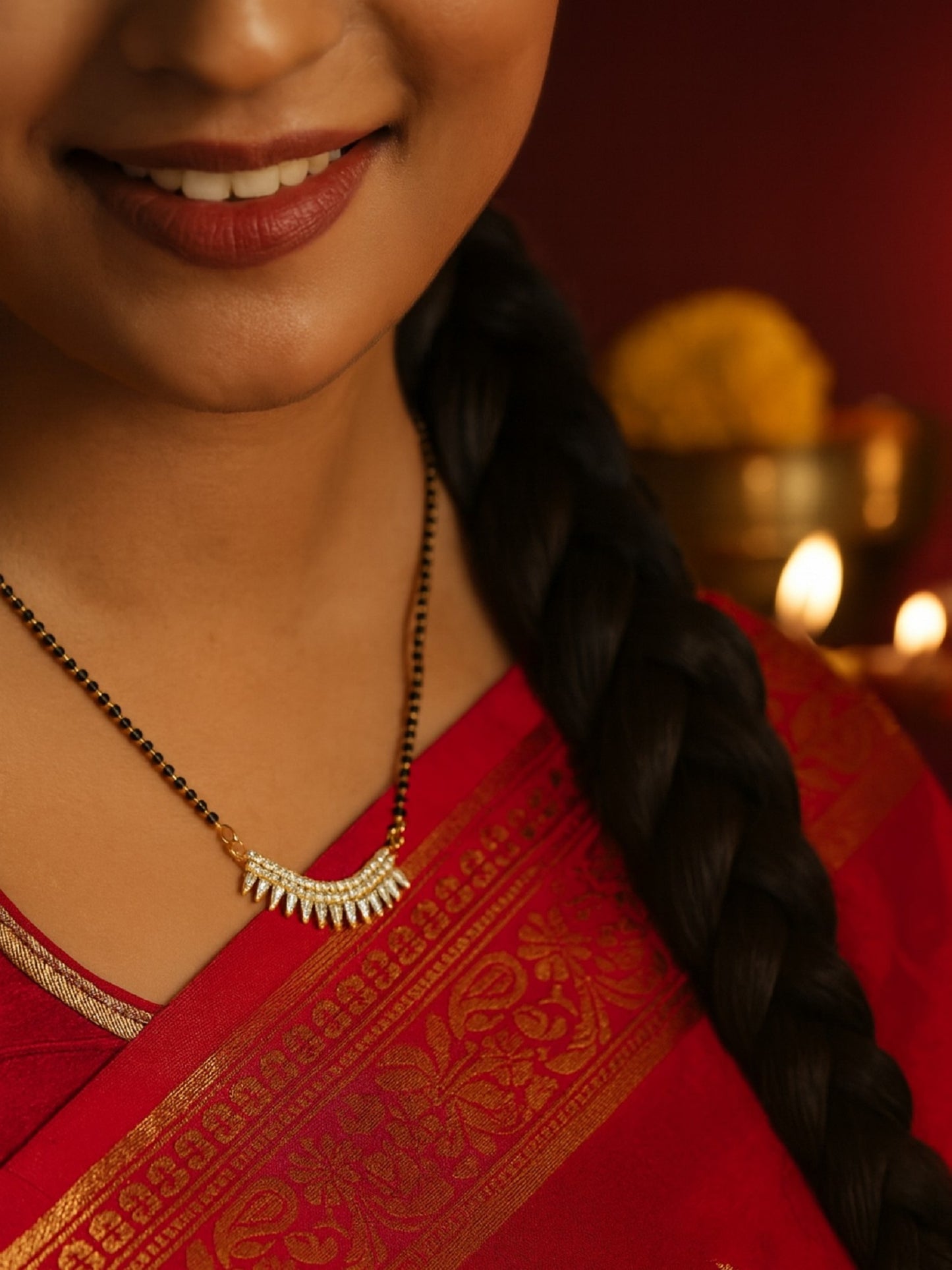 AD Half Round Pendant Short Mangalsutra Design