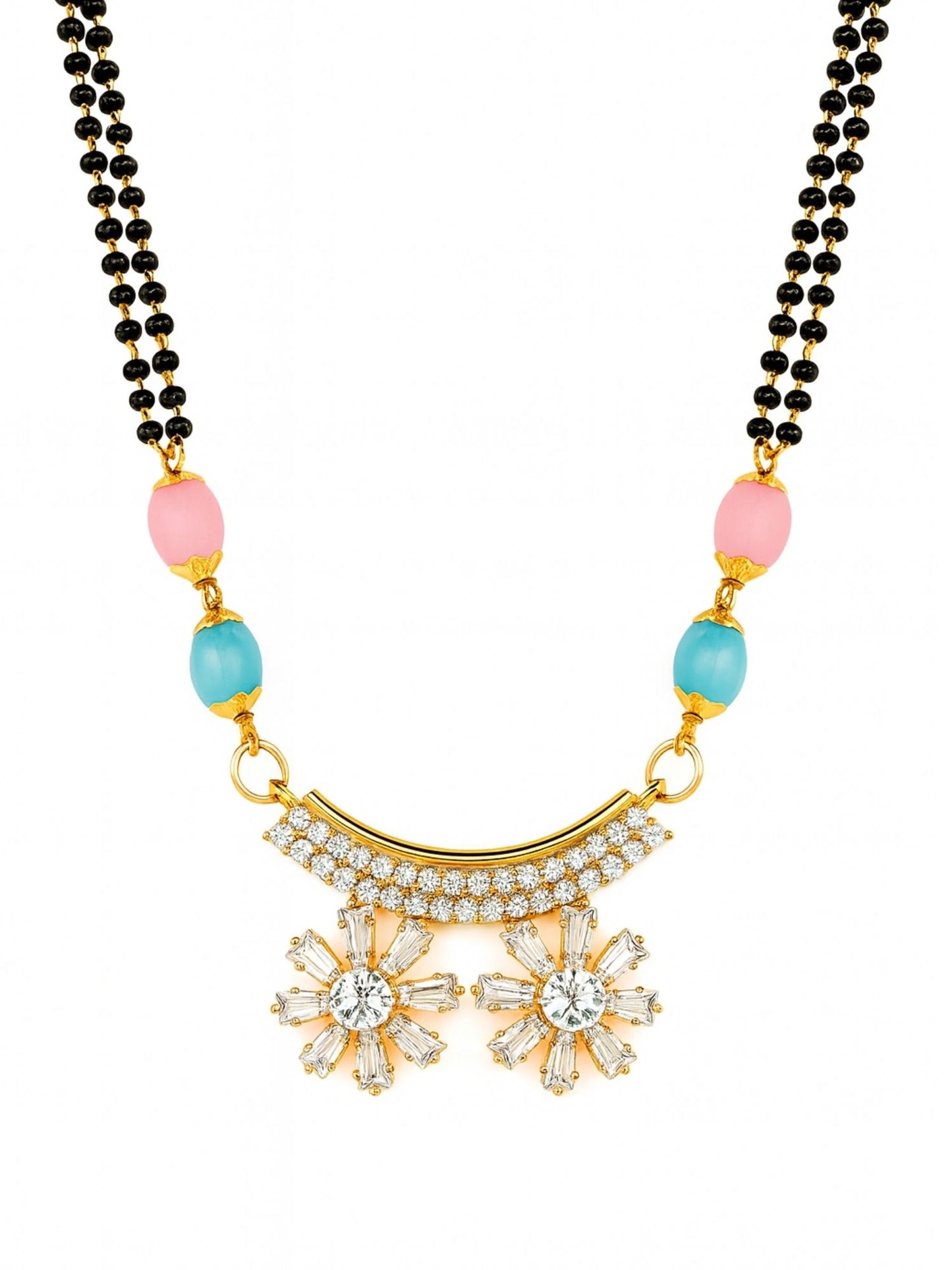 AD Flower Pendant Multi Beads Short Mangalsutra Design