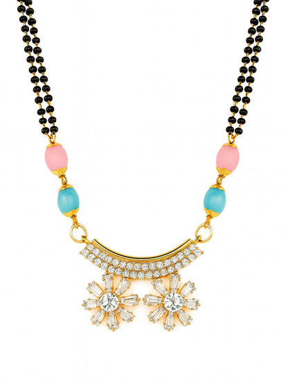 AD Flower Pendant Multi Beads Short Mangalsutra Design