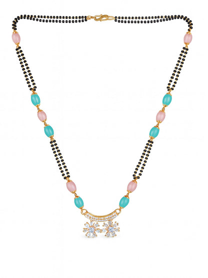 AD Flower Pendant Multi Beads Short Mangalsutra Design