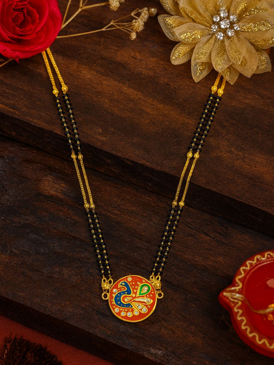 Enamel Peacock Pendant Short Mangalsutra Designs