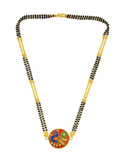 Enamel Peacock Pendant Short Mangalsutra Designs