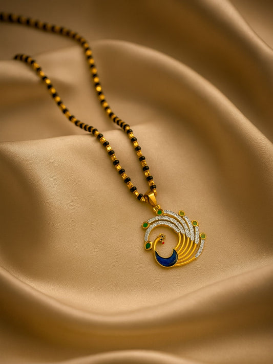 American Diamond Peacock Pendant Long Mangalsutra Designs