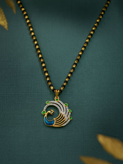 American Diamond Peacock Pendant Long Mangalsutra Designs
