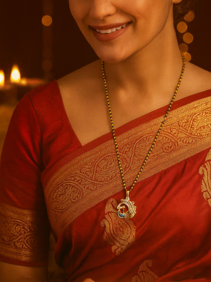 American Diamond Peacock Pendant Long Mangalsutra Designs