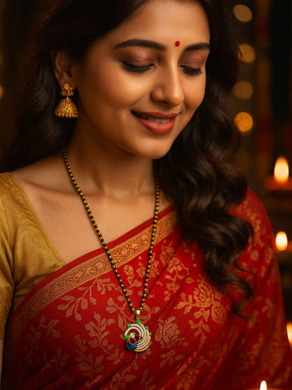 American Diamond Peacock Pendant Long Mangalsutra Designs