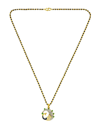 American Diamond Peacock Pendant Long Mangalsutra Designs