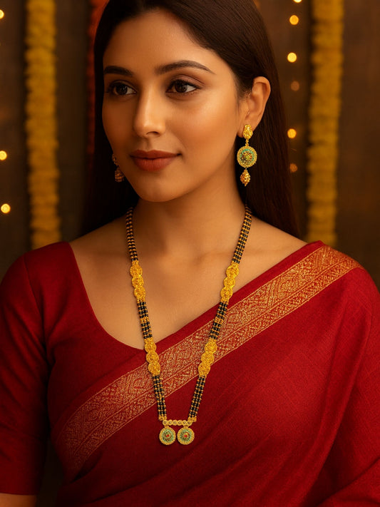 AD Two Vati Pendant Long Mangalsutra Designs