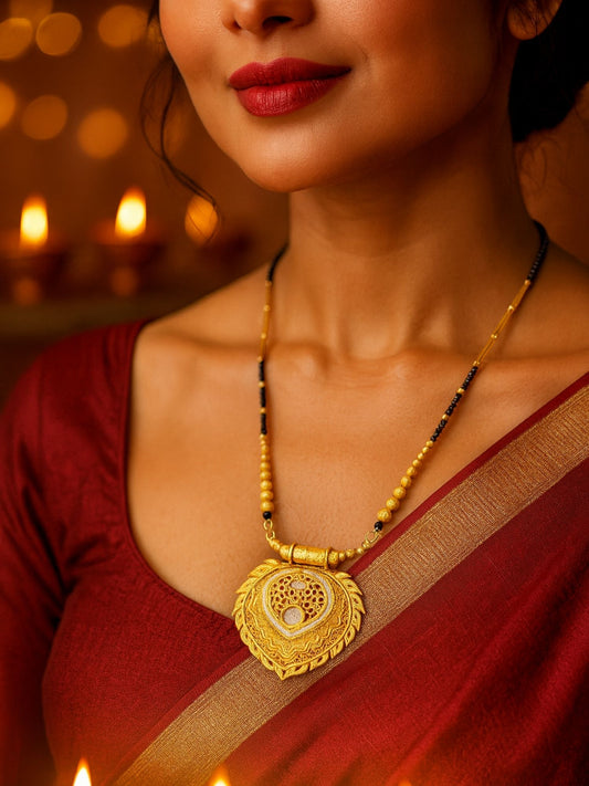 Leaf Shape Pendant Long Mangalsutra Designs