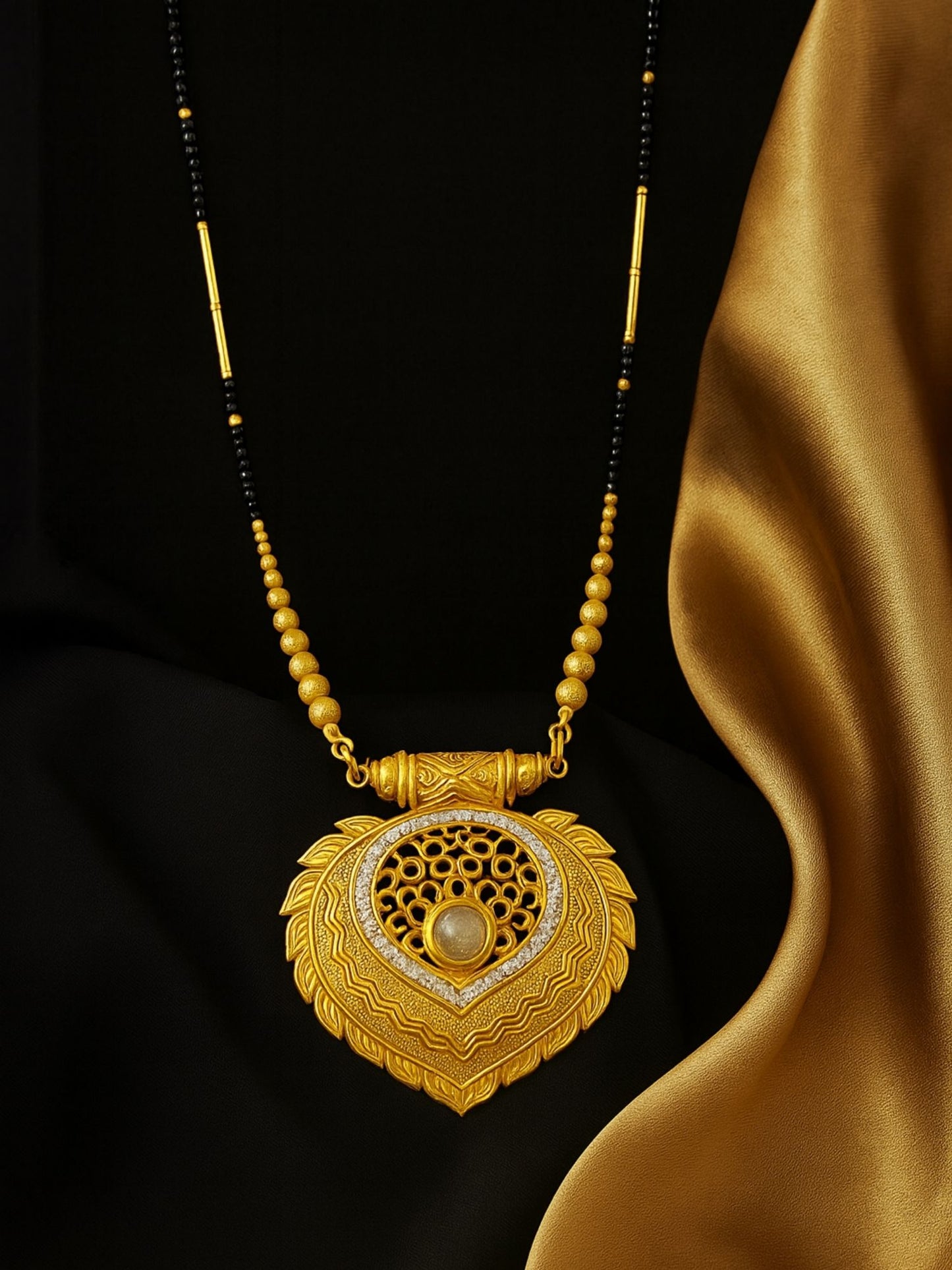 Leaf Shape Pendant Long Mangalsutra Designs