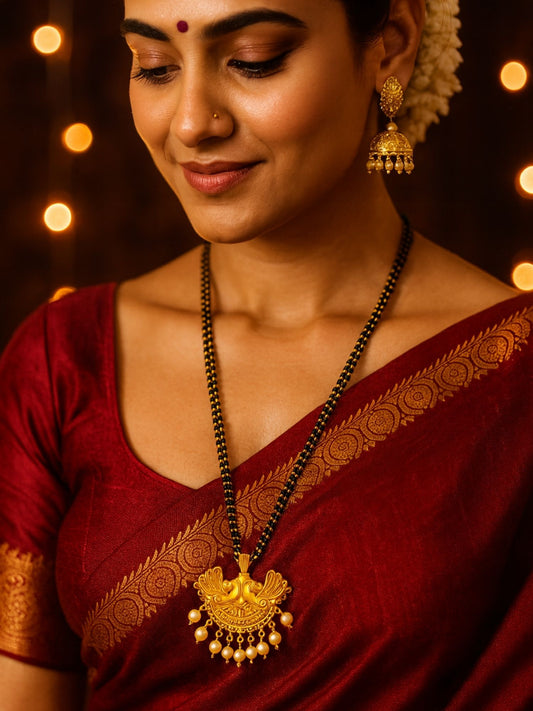 Peacock Pendant With Pearls Long Mangalsutra Designs