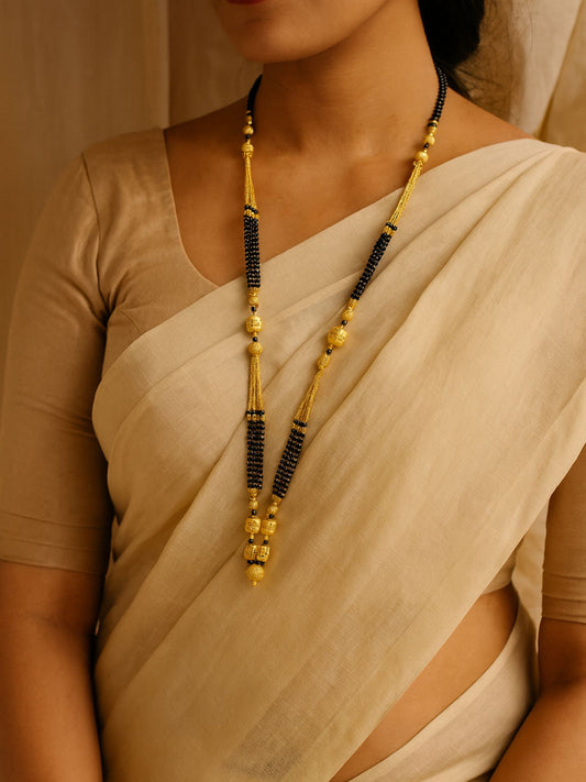 Gold Plated Long Mangalsutra | Black Beads Chain