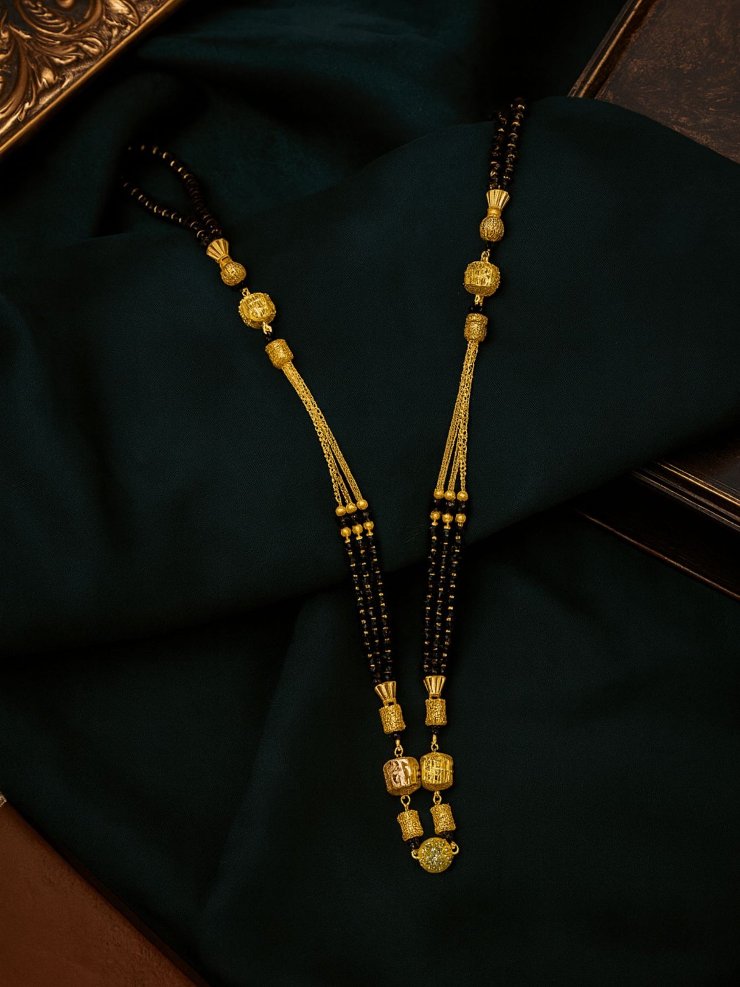 Gold Plated Long Mangalsutra | Black Beads Chain