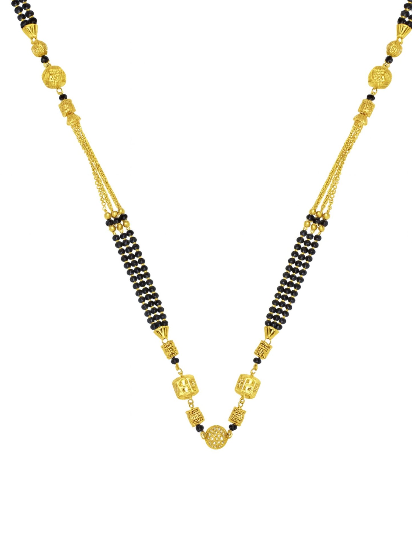 Gold Plated Long Mangalsutra | Black Beads Chain