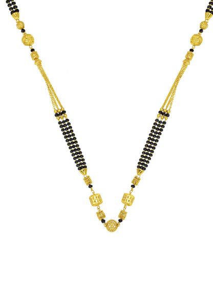 Gold Plated Long Mangalsutra | Black Beads Chain